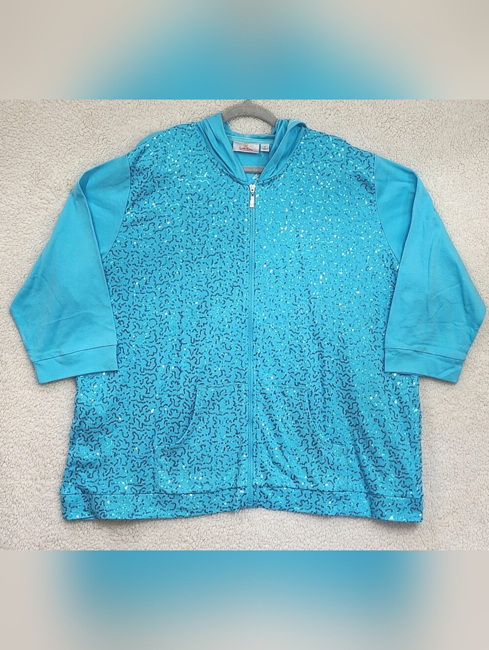 Quacker Factory Women’s Blue Sequin Zip-Up Hoodie Jacket 3X New Sparkle Glam - Picture 2 of 11